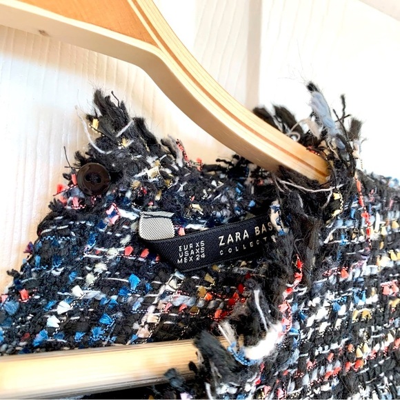 Tweed Black White Peplum Babydoll Short Sleeves Mixed Media Top Blouse - Picture 5 of 5